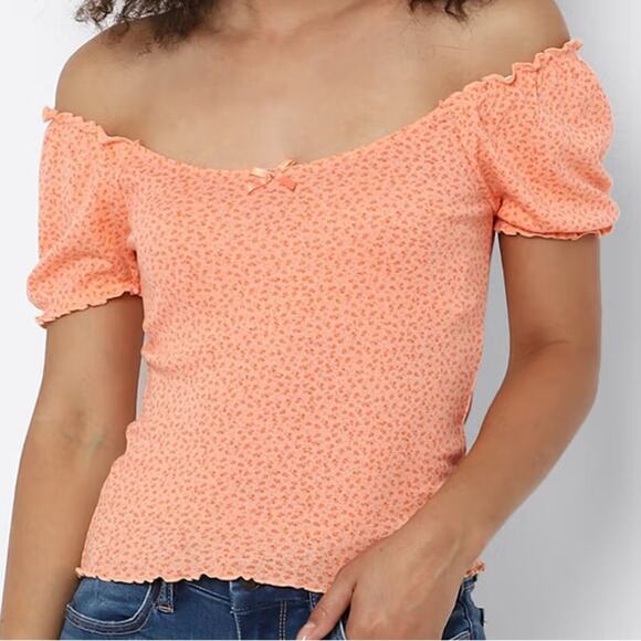 American Eagle Peach Orange Floral Cropped Top Size M - Picture 1 of 10